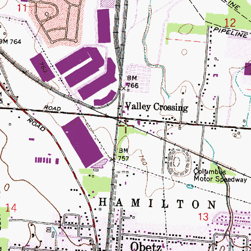 Topographic Map of Valleycrossing Post Office (historical), OH