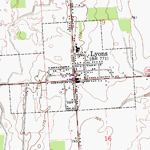Topographic Map of Lyons Post Office, OH