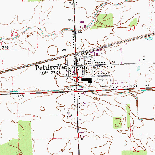 Topographic Map of Pettisville Post Office, OH