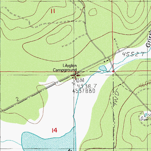 Topographic Map of Lilly Glen County Campground, OR