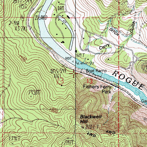 Topographic Map of Fishers Ferry County Park, OR