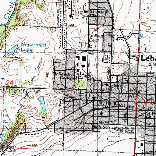 Topographic Map of Old Main, IL