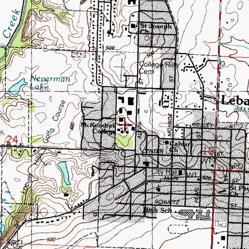 Topographic Map of Pearsons Hall, IL