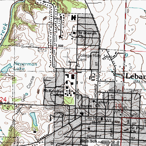 Topographic Map of Walton Hall, IL