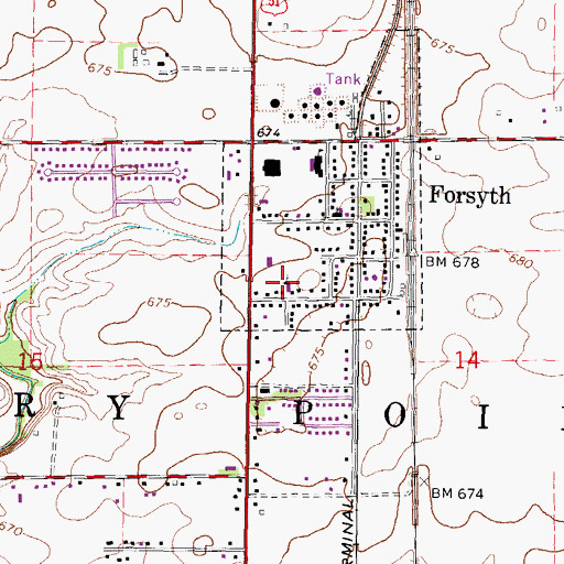 Topographic Map of Forsyth Baptist Church, IL