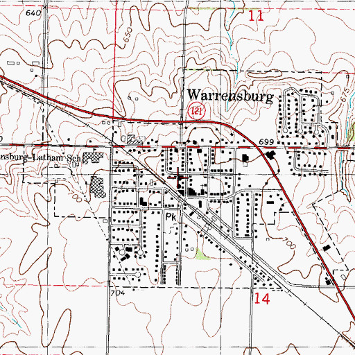 Topographic Map of Warrensburg United Methodist Church, IL