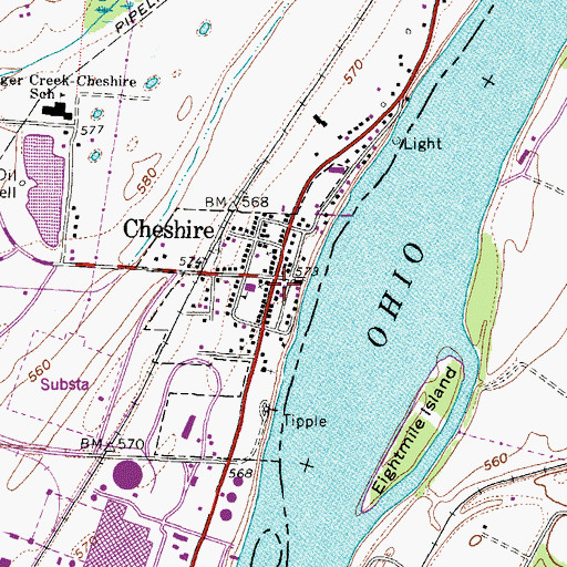 Topographic Map of Cheshire Post Office, OH
