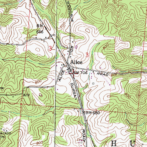 Topographic Map of Alice Post Office (historical), OH
