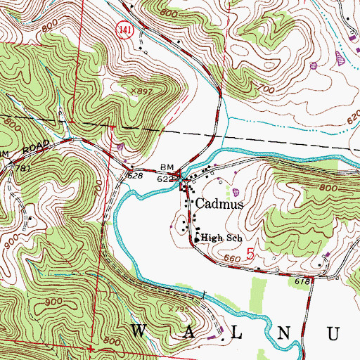 Topographic Map of Cadmus Post Office (historical), OH