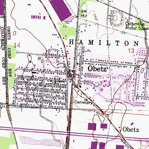 Topographic Map of Obetz Post Office (historical), OH