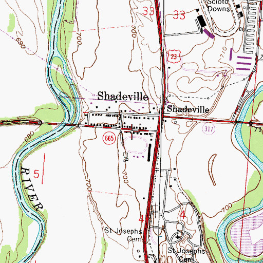 Topographic Map of Shadeville Post Office (historical), OH