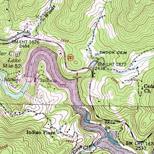Topographic Map of Cedar Valley Creek, NC