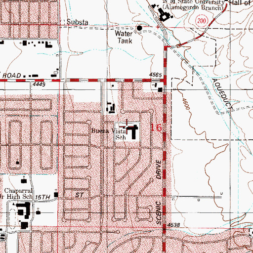 Topographic Map of Buena Vista School, NM