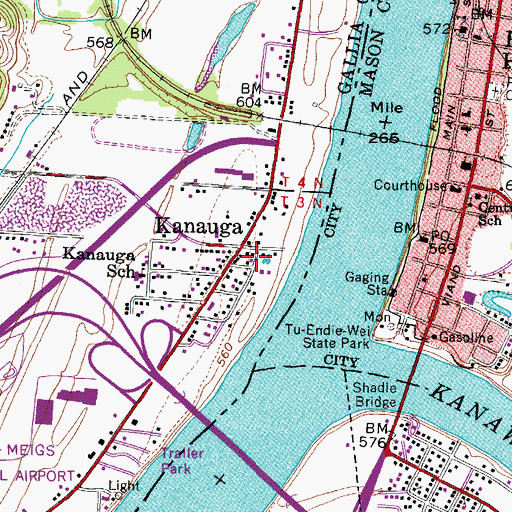 Topographic Map of Kanauga Post Office (historical), OH