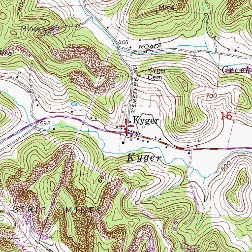 Topographic Map of Kyger Post Office (historical), OH
