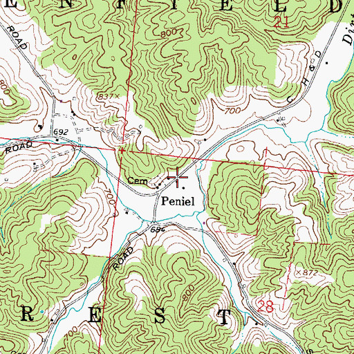 Topographic Map of Peniel Post Office (historical), OH