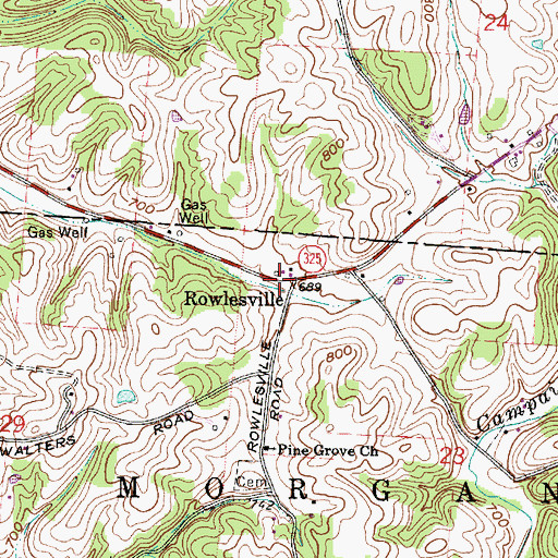 Topographic Map of Rowlesville Post Office (historical), OH