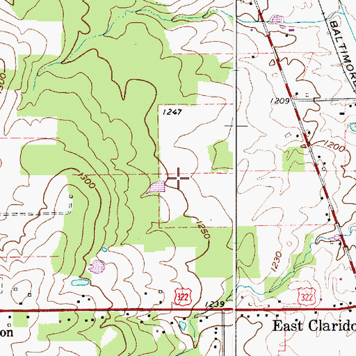 Topographic Map of Claridon Post Office (historical), OH