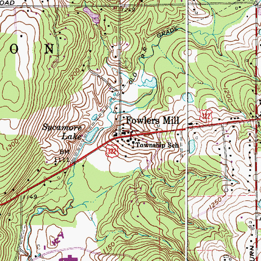 Topographic Map of Fowlers Mill Post Office (historical), OH