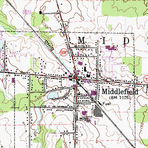 Topographic Map of Middlfield Post Office, OH