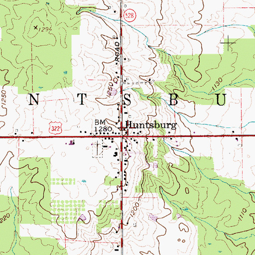 Topographic Map of Huntsburg Post Office, OH