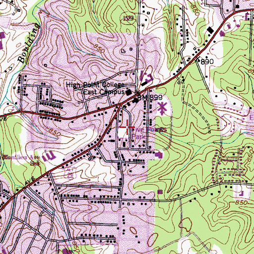 Topographic Map of Five Points Park, NC