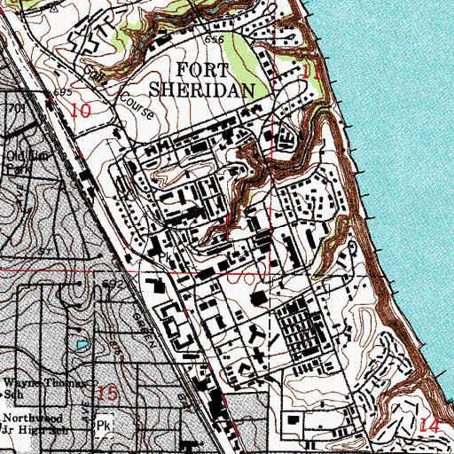 Topographic Map of Fort Sheridan (historical), IL