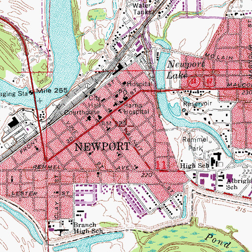 Topographic Map of Walnut Street Public School (historical), AR