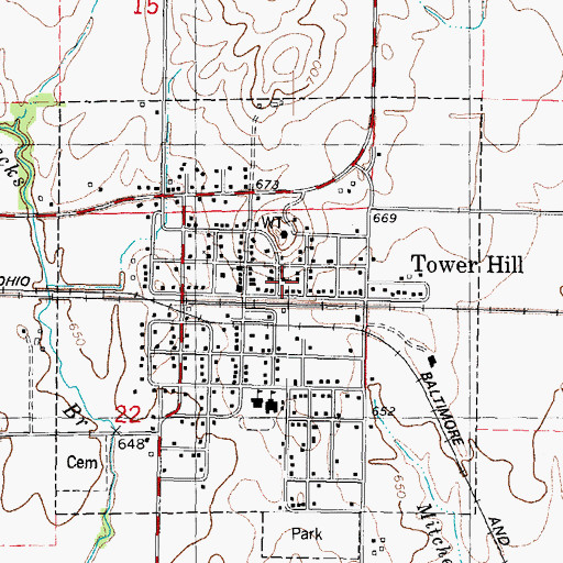 Topographic Map of Tower Hill Christian Church, IL