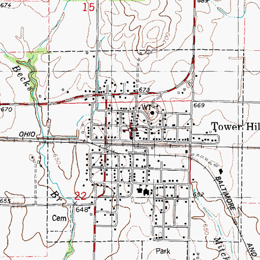 Topographic Map of Tower Hill United Methodist Church, IL