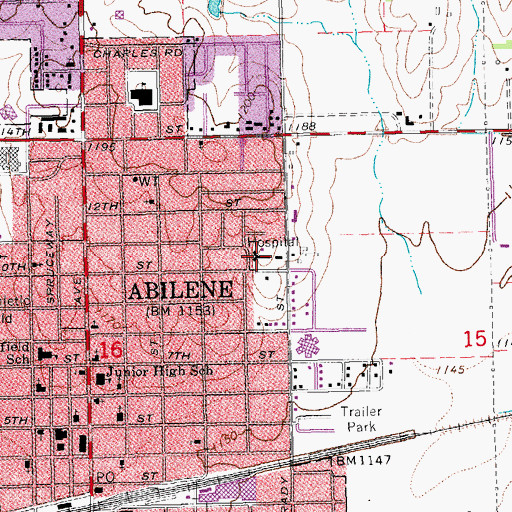 Topographic Map of Memorial Hospital, KS