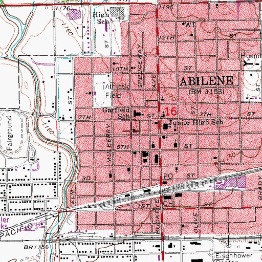 Topographic Map of Abilene First United Methodist Church, KS