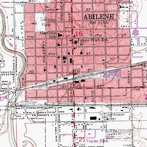 Topographic Map of Abilene Post Office, KS