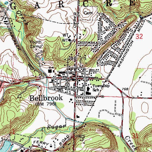 Topographic Map of Bellbrook Post Office, OH