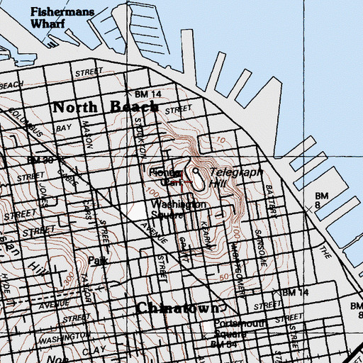 Topographic Map of Coit Tower, CA