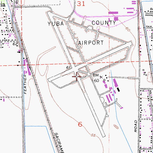 Topographic Map of Marysville Army Air Field (historical), CA