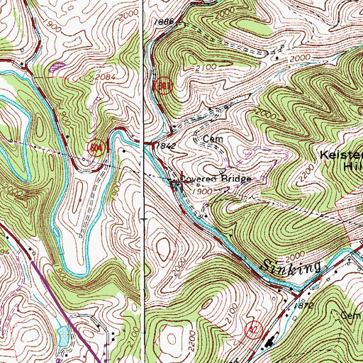 Topographic Map of Sinking Creek Covered Bridge, VA