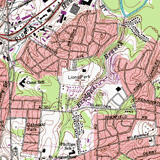 Topographic Map of Lions Park, NC
