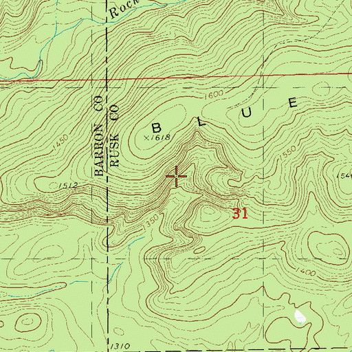 Topographic Map of Blue Hills Felsenmeer State Natural Area, WI