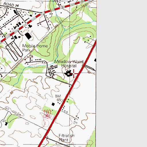 Topographic Map of Meadow Wood Behavioral Health System Hospital, DE