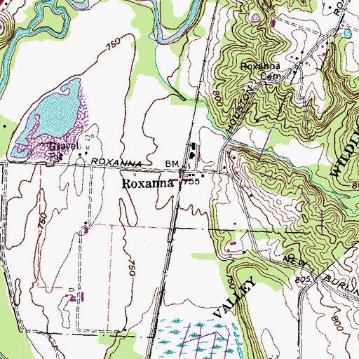 Topographic Map of Roxanna Post Office (historical), OH