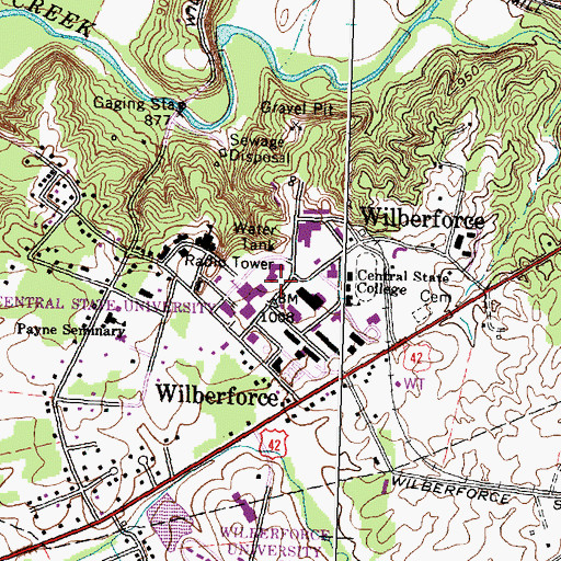 Topographic Map of Wilberforce Post Office, OH