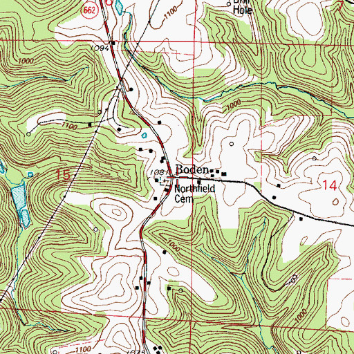 Topographic Map of Boden Post Office (historical), OH