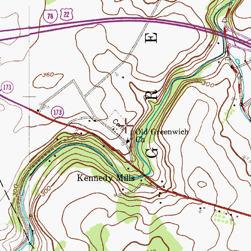 Topographic Map of Greenwich Presbyterian Church Cemetery, NJ