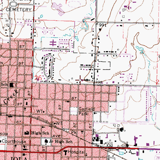 Topographic Map of Iola First Assembly of God, KS