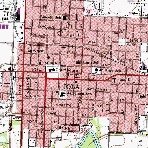 Topographic Map of Iola First Christian Church, KS
