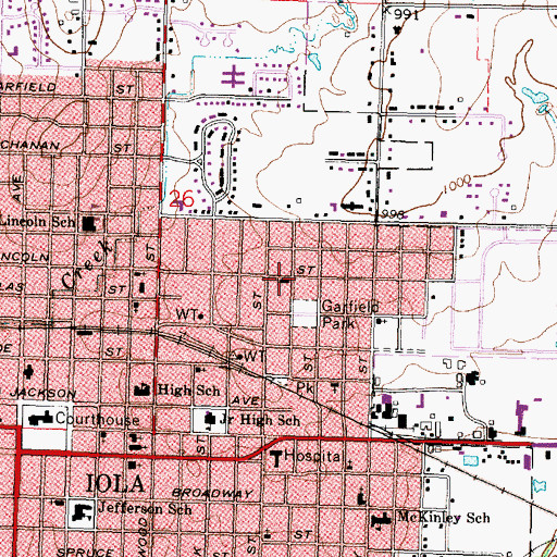 Topographic Map of Iola Baptist Temple, KS