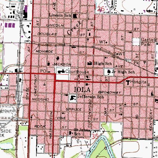 Topographic Map of Iola Public Library, KS
