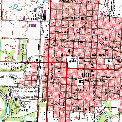 Topographic Map of Iola Post Office, KS