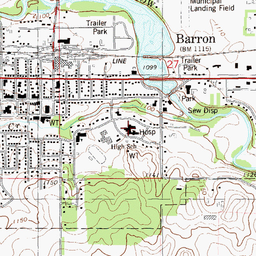 Topographic Map of Barron Medical Center, WI